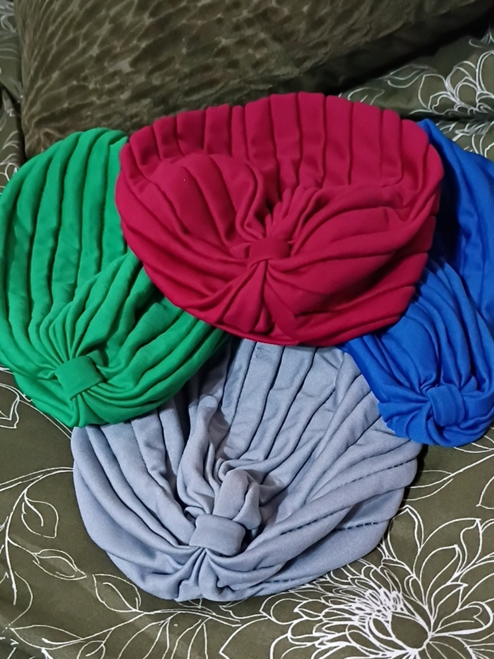 Kids Soft Pleated Turban Hat - Red, Green, Blue, Gray